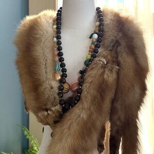 Vintage 90s Classic Brown Wood and Gold Tone Necklace